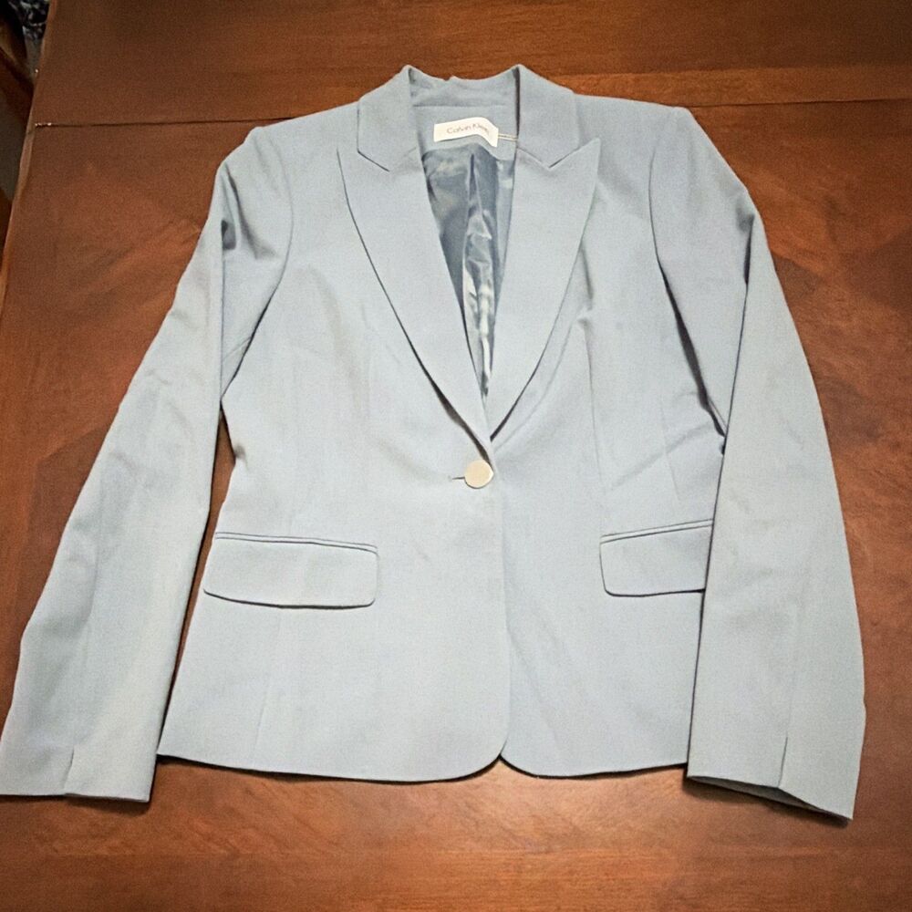 Calvin Klein Women's Blue One-Button Lined Blazer Jacket w/ Pockets NWOT